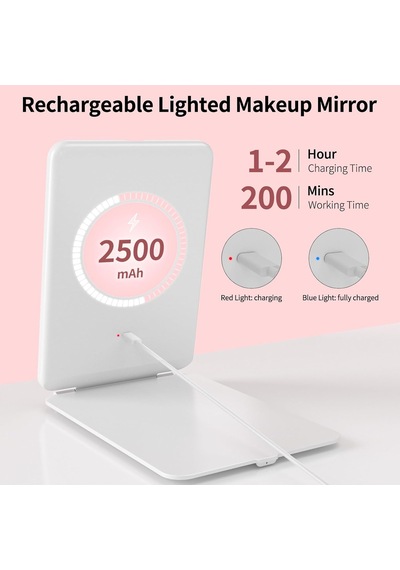 Tr 80 Led Işıklı Makyaj Aynası, Şarj Edilebilir 2500mah Piller, Seyahat Led Kompakt Işıklı Ayna, 3 Renkli Işık Genel