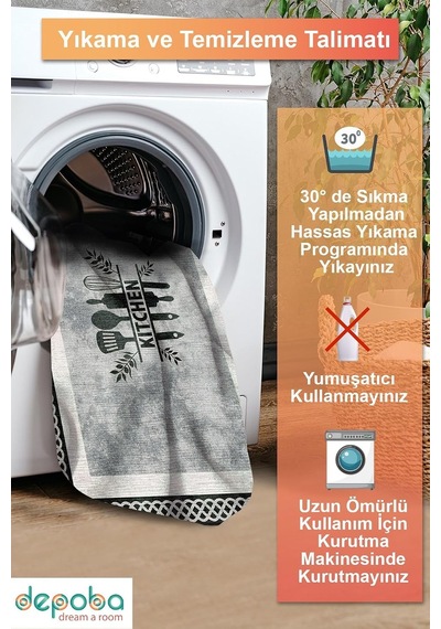 Ravona Modern Şönil Mutfak Halısı 120x180 Kaymaz Pamuk Taban Yıkanabilir Diğer