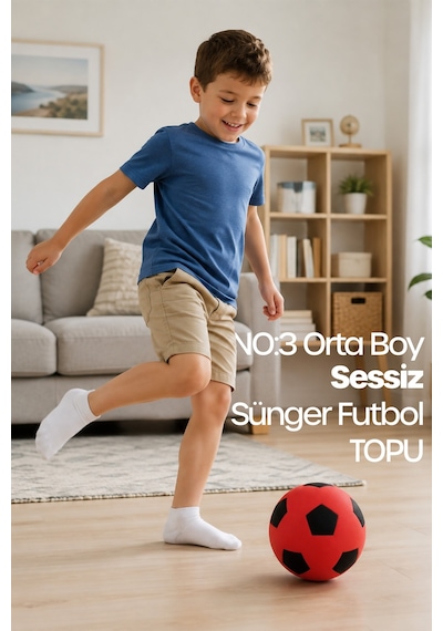 No:3 Futbol Topu Sessiz Sünger Gürültüsüz Yumuşak Evde Oynamaya Uygun Futbol Topu Kırmızı Sft7