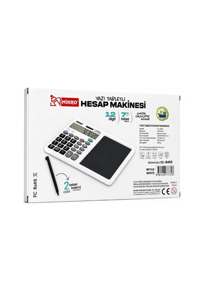 Dordoi Mikro Cl-8455 Yazı Tabletli Hesap Makinesi Beyaz 12 Haneli, 7 İnç Dijital Notepad Çok Renkli