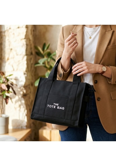 Siyah Kanvas Yumuşak Kol Çantası The Tote Bag