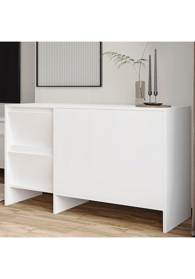 Laris 130 Cm Modern Konsol 4 Kapaklı, Yüksek Ayaklı, Minimalist Tasarım Beyaz