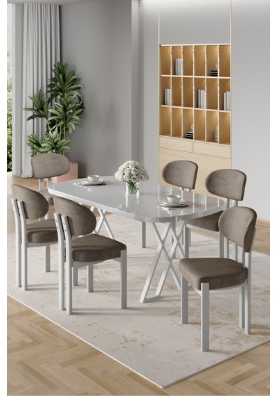 Canisa Radon Serisi Mdf 90x168 Sabit Beyaz Mutfak Masası Takımı 6 Cappucino Sandalye Beyaz Masa Cappucino Sandalye Canisa Radon Serisi Mdf 90x168 Sabit Beyaz Mutfak Masası Takımı 6 Cappucino Sandalye Beyaz Masa Cappucino Sandalye