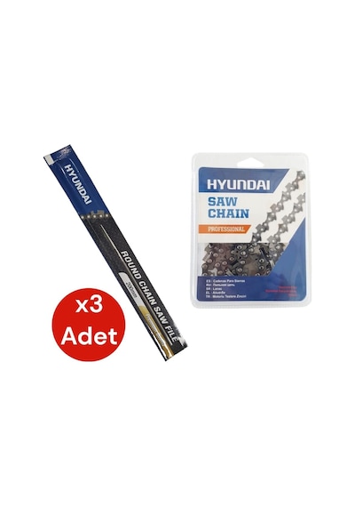 Hyundai Kesik Zincir 28,5 Diş 91 Ve Motor Zincir Bileme Eğesi 5/32'' 4mm 3 Adet