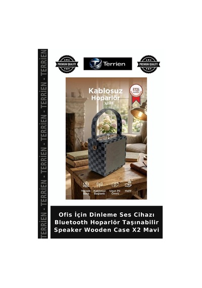 Ofis İçin Dinleme Ses Cihazı Bluetooth Hoparlör Taşınabilir Speaker Wooden Case X2 Mavi