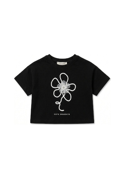 Cichlid Kız Çocuk Çiçekli Tshirt Siyah Siyah