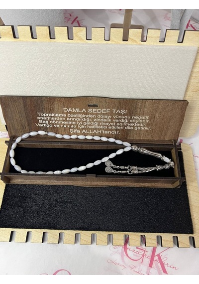 Damla Taşı Tesbih Doğal Taş Özel Ahşap Kutusunda Beyaz