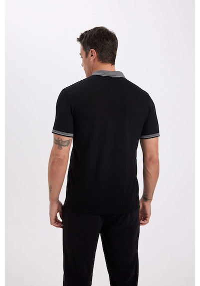 Defacto Slim Fit Dar Kesim Polo Yaka Kısa Kollu Pamuklu Tişört D0033AXNS Siyah