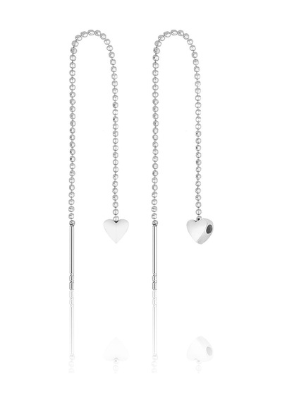 Azuris Silver Azuris 925k Gümüş Sıralı Top Zincir Mini Kalp Küpe Gümüş