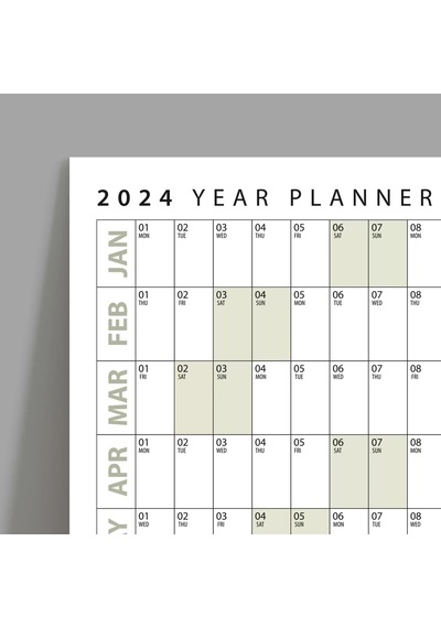 2027 Yıllık Planlayıcı Duvar Takvimi, Yatay Botanik Yeşil Planlayıcı, Planlayıcı Takvim Çok Renkli