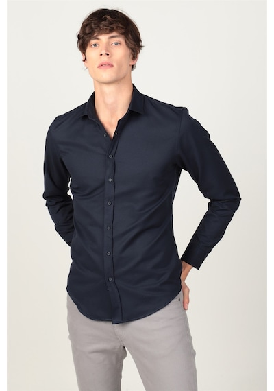 Tudors Slim Fit Dar Kesim Oxford Spor Erkek Gömlek-19562 Lacivert