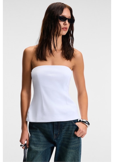 Grimelange ORIANA Kadın Slim Fit Straplez Beyaz Bluz