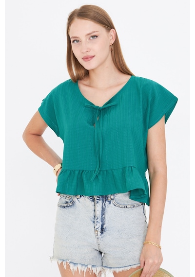 Armonika Kadın Koyu Yeşil Yarasa Kol Yakası Bağlamalı Eteği Fırfırlı Oversize Crop Bluz Arm-24y001088 Armonika Kadın Koyu Yeşil Yarasa Kol Yakası Bağlamalı Eteği Fırfırlı Oversize Crop Bluz Arm-24y001088
