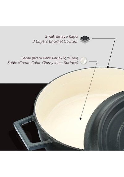 Lava Döküm Çok Amaçlı Yayvan Tencere Döküm Demir Yekpare Kulplu Edition Serisi Çap Ø 28cm Mavi - Siyah