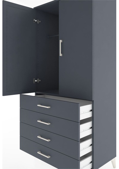 Hyperion Dolap Tek Raflı 4 Çekmeceli Tek Askılı 88x44x182 Antrasit-antrasit Antrasit