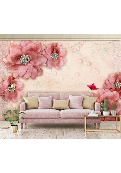 Soft Renkler Romantik 3 Boyutlu Çiçekler Duvar Kağıdı