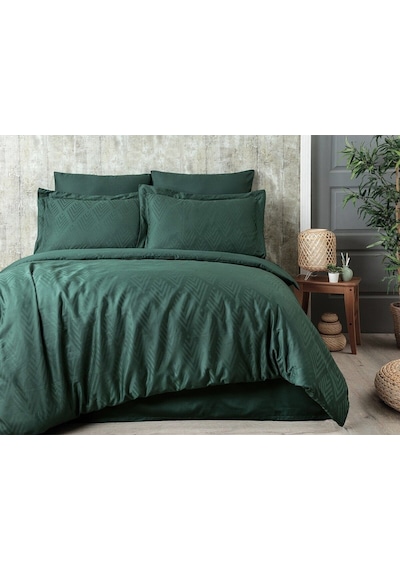 Tivoli %100 Pamuk Jakarlı & Saten Çift Kişilik Nevresim Takımı - Yeşil - 200x220 Cm Yeşil
