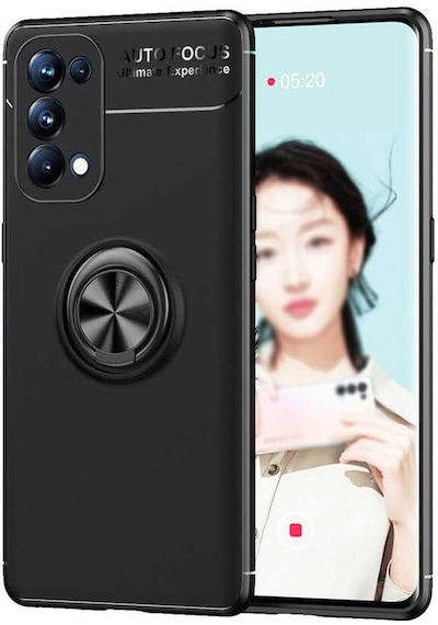 Noktaks - Oppo Reno 5 Pro 5g Uyumlu Kılıf Koruyucu Yüzüklü Karbon Ravel Silikon Kapak - Siyah - T16223