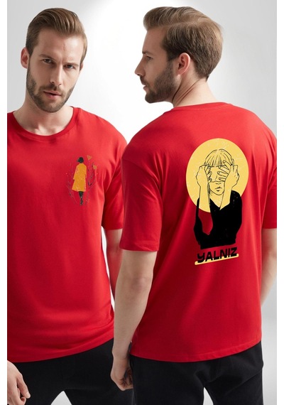 Yalnız Kadına Şiddete Hayır Kırmızı Oversize Unisex Ön Ve Sırt Baskılı Tişört Kırmızı