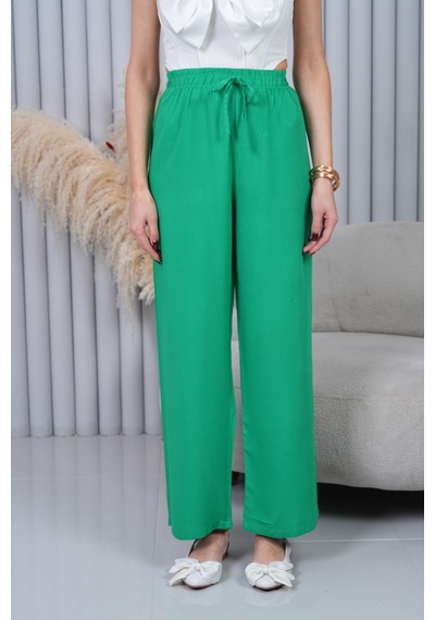 Polologin Butik Beli Bağcıklı Yüksek Bel Bol Paça Yeşil Pantolon Çok Renkli
