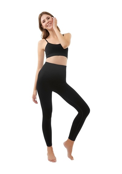 Cottonhill Siyah Yüksek Bel Toparlayıcı Seamless Kadın Spor Tayt SiYAH Siyah