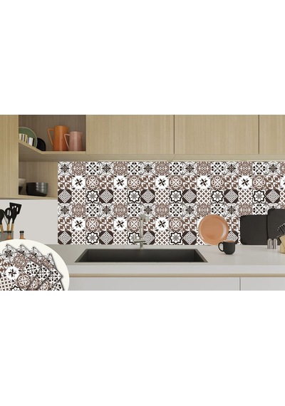 Tink KENDİNDEN YAPIŞKANLI KARMA KAHVELİ SİYAH DESENLİ PVC KARO 30X30