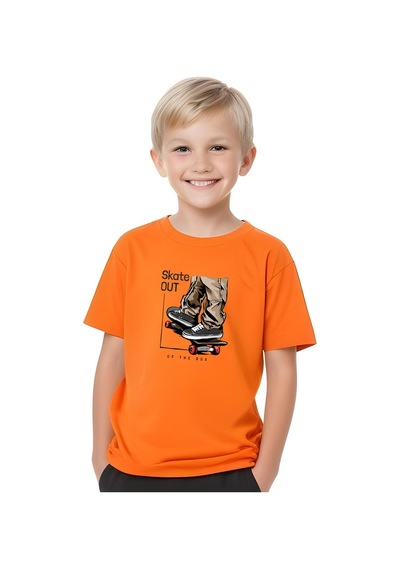 Fyk Kids Erkek Çocuk Yuvarlak Yaka Skate Out Baskılı T-shirt Turuncu