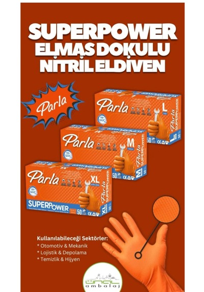 Parla Süperpower Çok Amaçlı Nitril Pudrasız Turuncu Eldiven 50li Paket