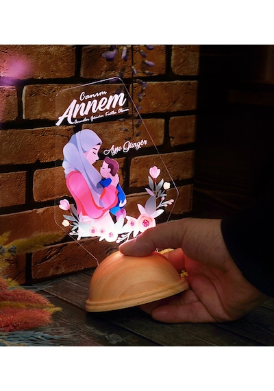 Tesettürlü Anneye Hediye, Anneler Günü Hediyesi Led Lamba,