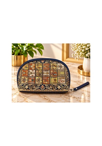 Badufa Home Desenli Fermuarlı Çok Amaçlı 3 Boy Mini Çanta -simli Lacivert-sarı Lacivert-sarı