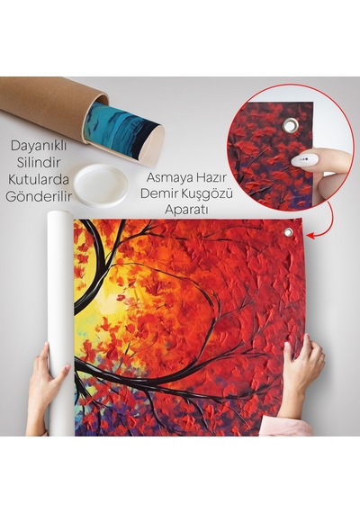 Yağlıboya Görünümlü Soyut Ağaç Duvar Örtüsü-7600