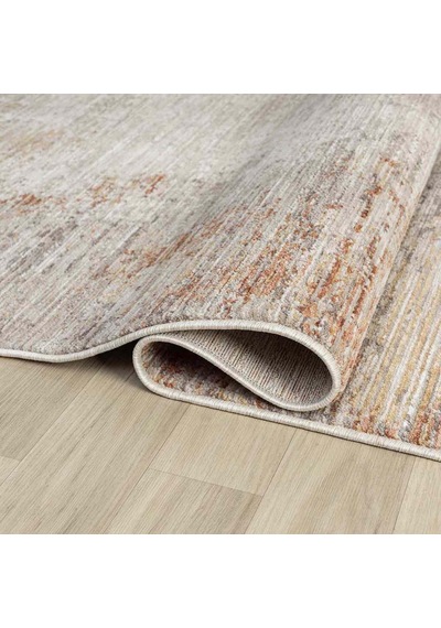Açık Gri Bej Turuncu Eskitme Desenli Halı - Dk10206tp Açık Bej