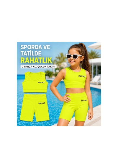 Rony Pony Kids Kız Çocuk Neon Sarı Crop Üst Ve Uzun Şortlu Mayo Takımı - 2 Parça