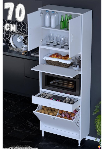 Zevra 70 Cm Fırın Dolabı Sepetli Kapaklı 4 Bölmeli Çok Amaçlı Mutfak Kiler Banyo Dolabı 70x226x32 Cm Beyaz Zevra 70 Cm Fırın Dolabı Sepetli Kapaklı 4 Bölmeli Çok Amaçlı Mutfak Kiler Banyo Dolabı 70x226x32 Cm Beyaz