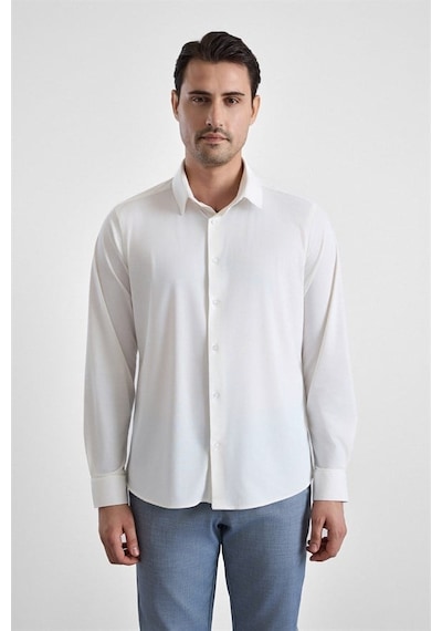 Süvari Beyaz Slim Klasik Yaka Düz Casual Gömlek Gm1008400364-bey