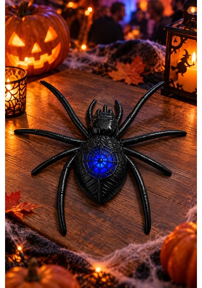 Siyah Led Işıklı Örümcek Dekor Süsü Halloween Cadılar Bayramı Parti Süsleme Aksesuarı 16x15 Cm Diğer