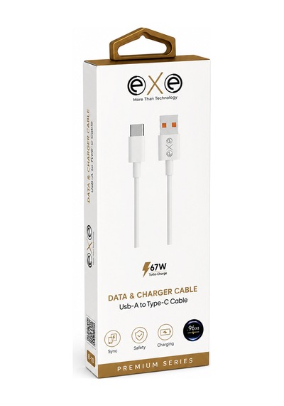 Exe 67w Usb-a To Type-c Hızlı Şarj Ve Data Kablosu Beyaz