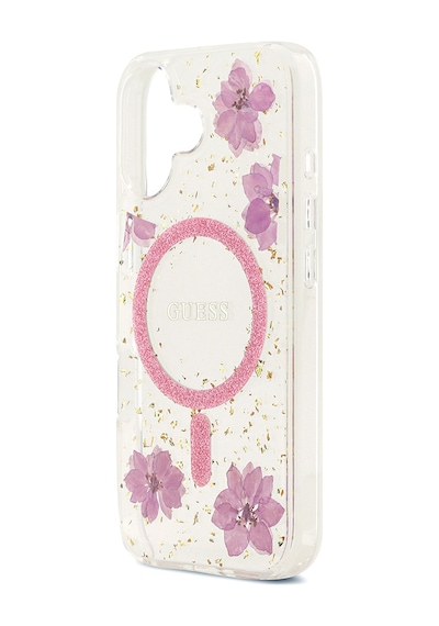 Apple Uyumlu iPhone 17 Kılıf Guess Lisanslı M-safe Özellikli Transparan Resin Flowers Kapak Pembe Pembe