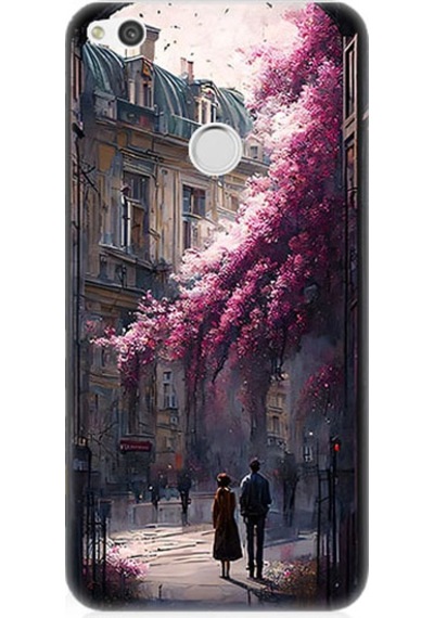 Huawei P9 Lite 2017 Uyumlu Çiçekli Sokak Desenli Silikon Kılıf