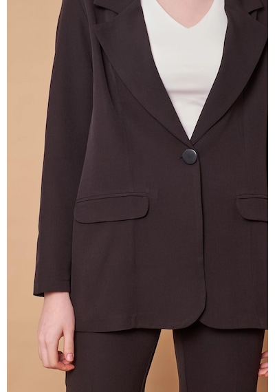 Kadın Yakalı Cep Kapaklı Uzun Kol Hafif Likralı Kumaş Oversize Blazer Ceket Pantolonu Jument 40075 -siyah Siyah Kadın Yakalı Cep Kapaklı Uzun Kol Hafif Likralı Kumaş Oversize Blazer Ceket Pantolonu Jument 40075 -siyah Siyah
