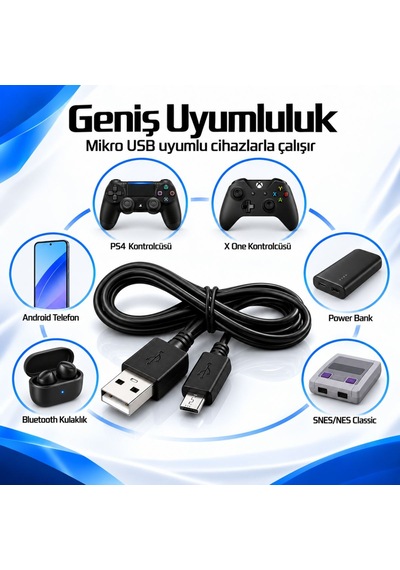 Ps4 Dualshock Şarj Kablosu 1.5 Metre Micro Usb Oyun Kolu Şarj Ve Data Aktarım Kablosu