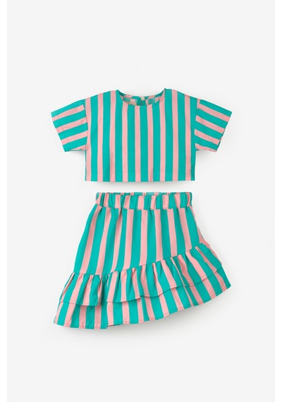 Le Mabelle Mint Çizgili Kız Çocuk Crop Etek İkili Takım - Cora Mint