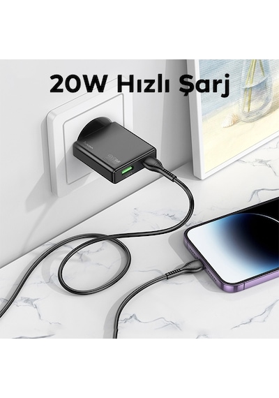 Hoco N38 Delgado PD20W + QC3.0 Hızlı Şarj Adaptörü Siyah