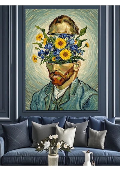 Van Gogh Çiçekli Portre Dekoratif Kanvas - Mdf Ahşap Tablo