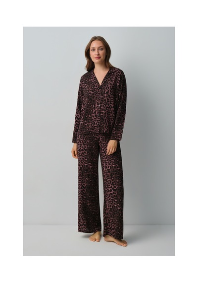Suwen Meloni Gömlek Yaka Pijama Takımı Wsh10510148911 Siyah