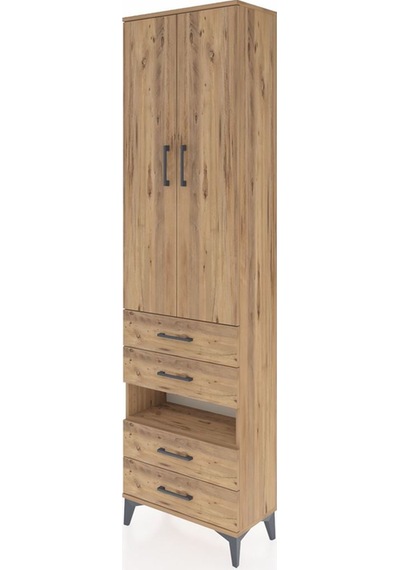 Arges Dolap 3 Raflı 4 Çekmeceli Tek Askılı 60x30x221 Çam-çam Çam