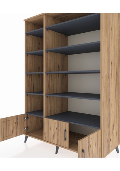 Kronos Dolap 10 Raflı 3 Kapaklı 132x59x195 Çam-çam/antrasit Çam