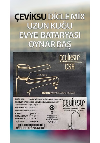Dicle Mix Uzun Kuğu Evye Bataryası Oynar Başlı Krom