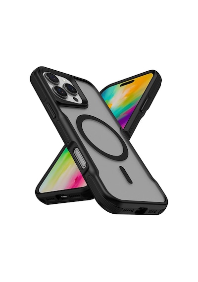 Nourthkiingdom Apple Uyumlu iPhone 16 Pro Max Magsafe Şarj Özellikli Renkli Kenar Airbag Şeritli Nrtk Lamer Kapak-siyah Siyah