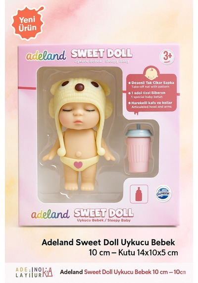 Adeland Sweet Doll Uykucu Bebek 10 Cm Kutu 14 10 5 Cm Bej Şapka - Kahverengi Düğme